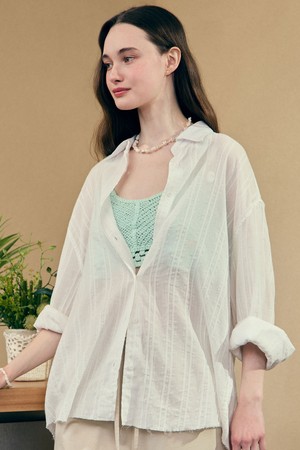 Over Fit Raw Cut Stripe Shirt - White