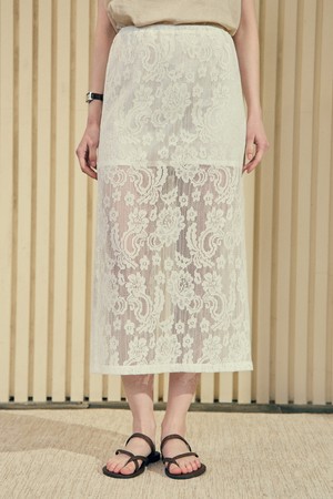 Lace Embroidered Banding Skirt - White