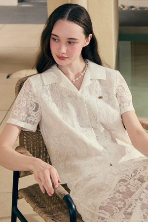 Lace Embroidered Half Sleeve Shirt - White