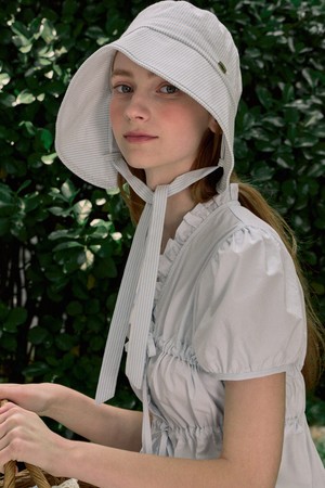 Ribbon Stripe Bonnet Hat - Light Blue