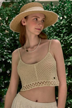 Line Point Rattan Boater Hat - Light Beige