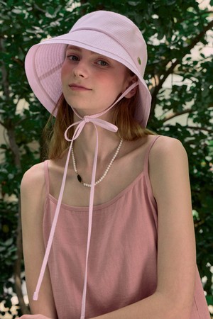 Seersucker Stripe Ribbon Bucket Hat - Pink