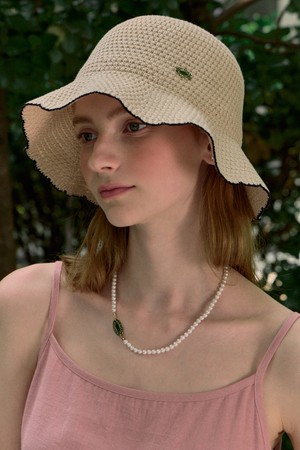 Olivia Summer Knitted Bucket Hat - Light Beige