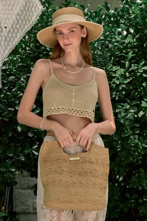 Gold Label Point Raffia Tote Bag - Beige