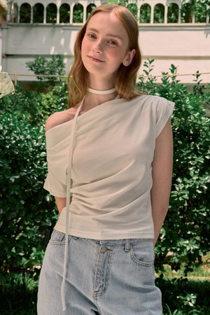 Detachable Tie Unbalance T-shirt - White
