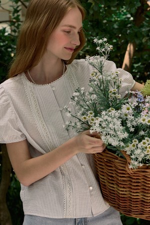 Ellie Lace Pintuck Stripe Blouse - Light Blue