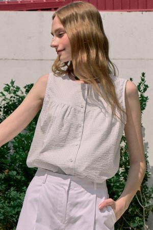 Julia Shirring Sleeveless Blouse - Light Blue