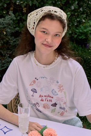 [논로컬 X 이하여백] Coloring Seaside Hand Drawing T-shirt - White