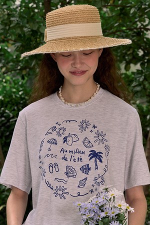 [논로컬 X 이하여백] Seaside Hand Drawing T-shirt - Light Grey