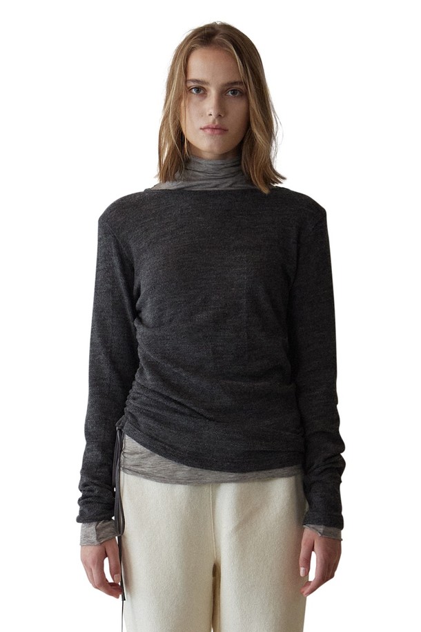 GREYYANG - 스웨터 - STRING SHEER KNIT T (CHARCOAL)