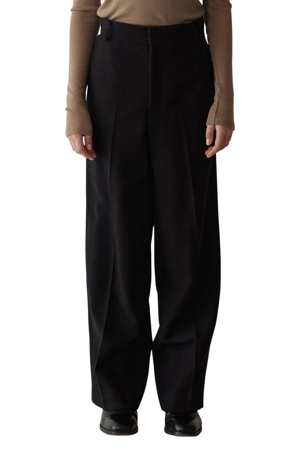 GREYYANG - 롱/미디팬츠 - COTTON WOOL LOW-RISE PANTS (BLACK)