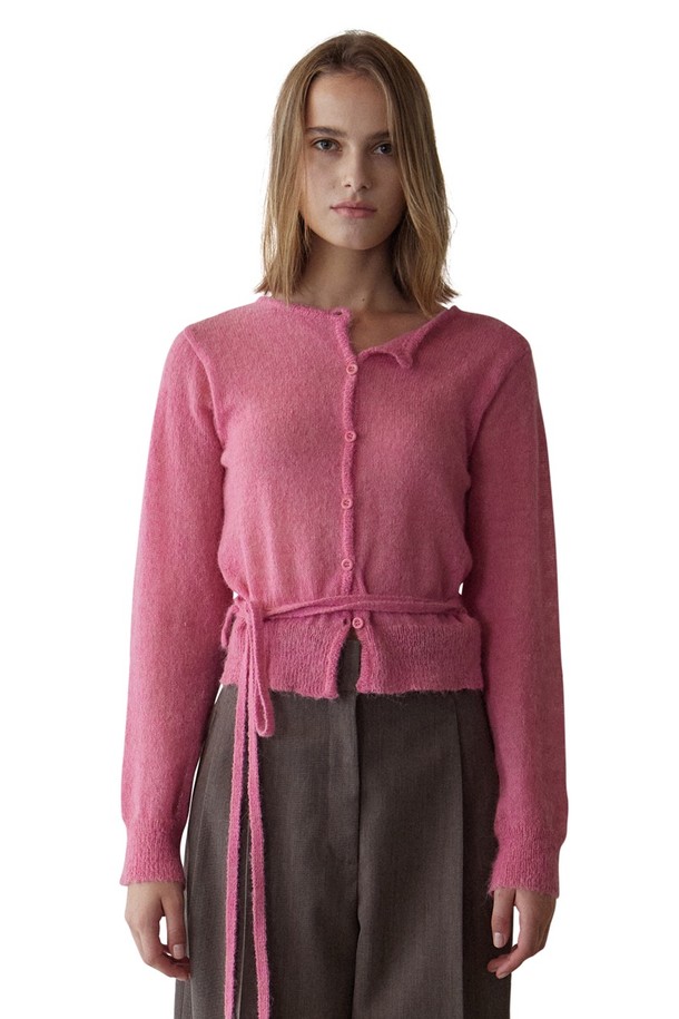 GREYYANG - 가디건 - SHEER CROP CARDIGAN (PUCHSIA PINK)