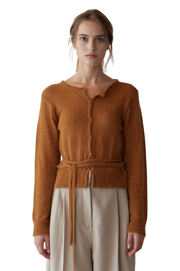 GREYYANG - 가디건 - SHEER CROP CARDIGAN (CARAMEL)