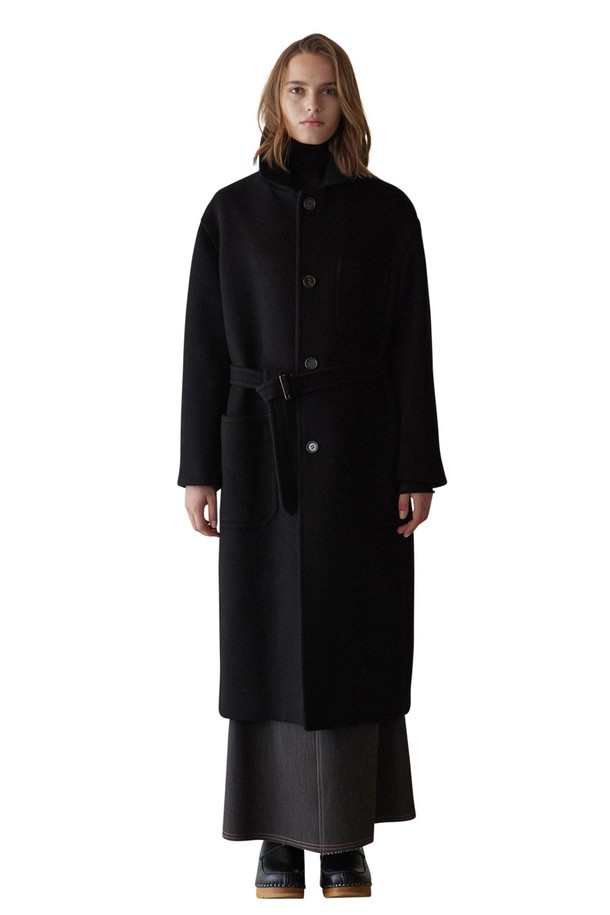 GREYYANG - 코트 - BELTED SINGLE COAT (BLACK)