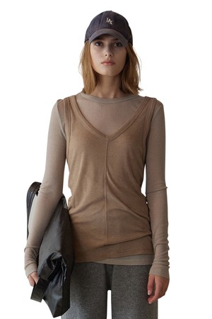 LAYERED ROUND NECK T (HAZELNUT&GREY)