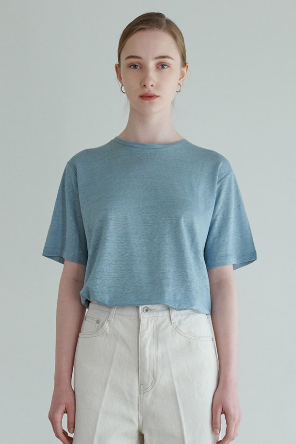 gre1scale - 반소매 티셔츠 - [23SS] LINEN EASY T-SHIRT blue