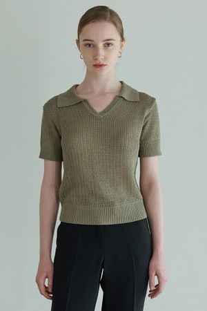 [23SS] OPEN COLLAR MESH KNIT olive