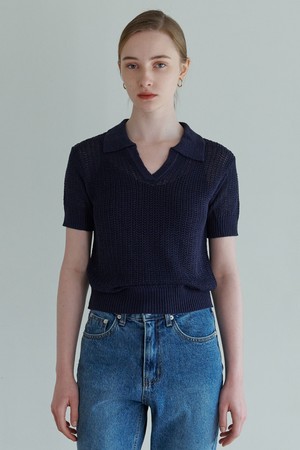 [23SS] OPEN COLLAR MESH KNIT navy