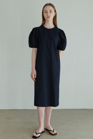 [23SS] CRINKLED VOLUME SLEEVE DRESS navy