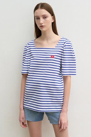 [4차리오][HEROINE][21SS] Stripe square-neck  t-shirts (blue)