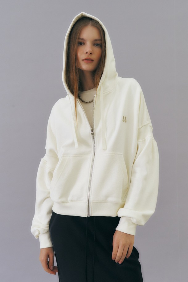 HEROINE - 후드 집업 - [히로인] [22FW] Logo cotton zip-up hoody (ivory)