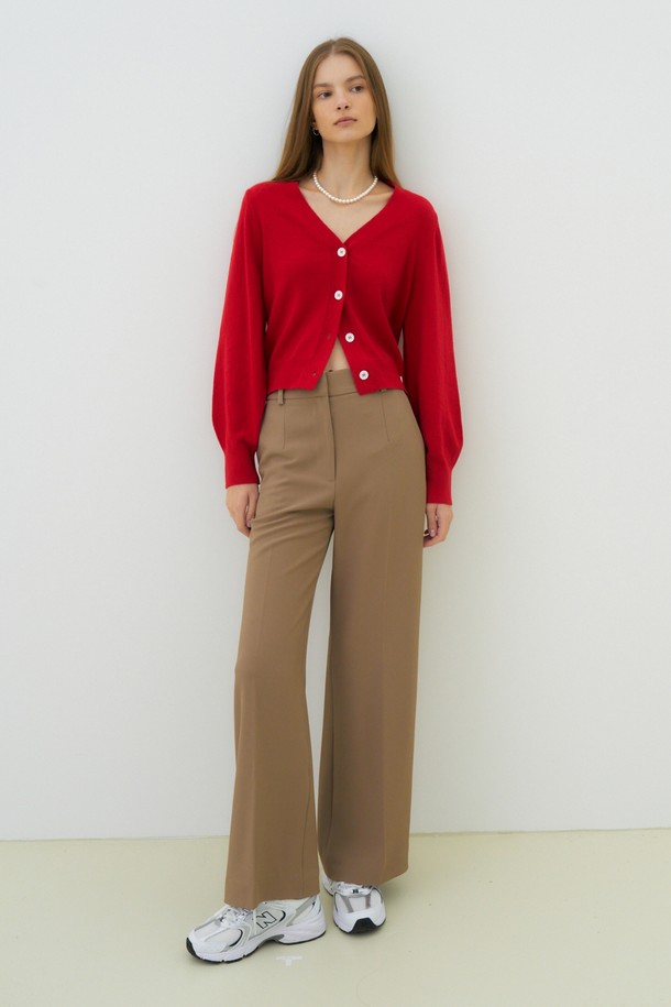 HEROINE - 가디건 - [히로인] [22FW] Cashmere crop cardigan (red)