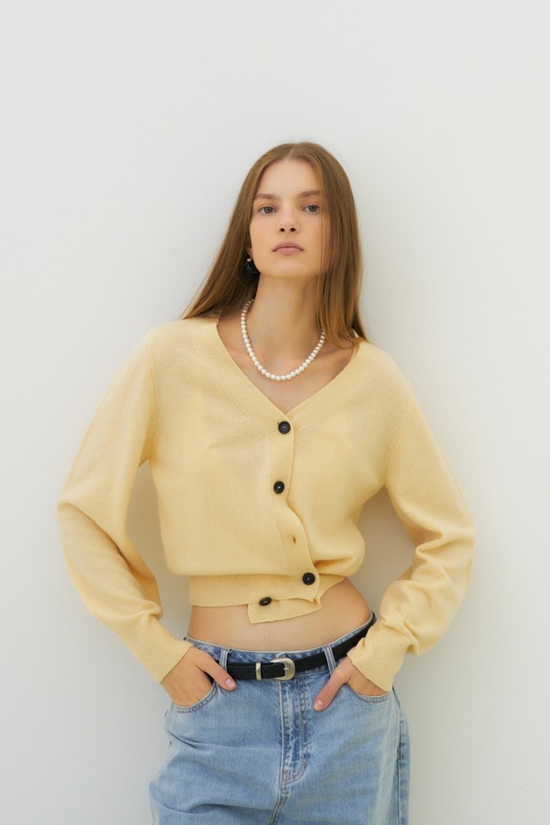 HEROINE - 가디건 - [히로인] [22FW] Cashmere crop cardigan (yellow)