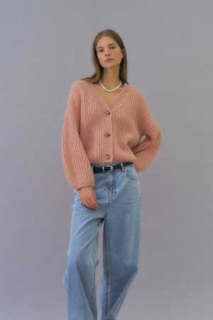 [히로인] [22FW] Mohair volume knit cardigan (ligh pink)