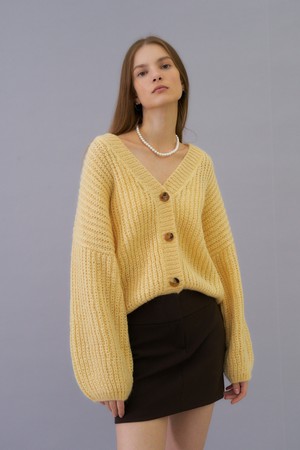 [히로인] [22FW] Mohair volume knit cardigan (yellow)