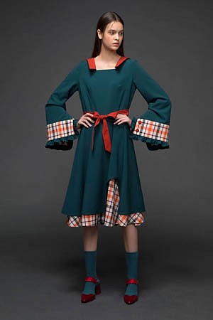[FW] Plaid double layer dress_Blue-green