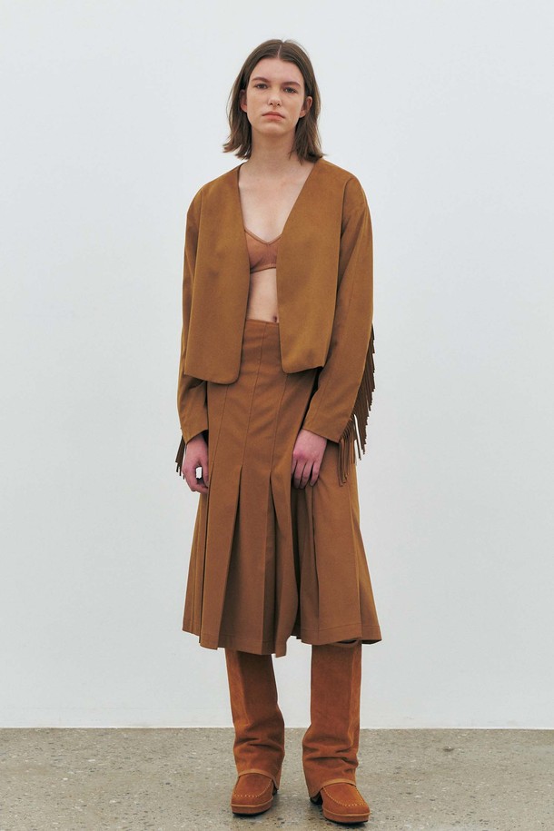 MAISON MARAIS - 미디스커트 - [23SS] Faux Suede Pleats, Tan