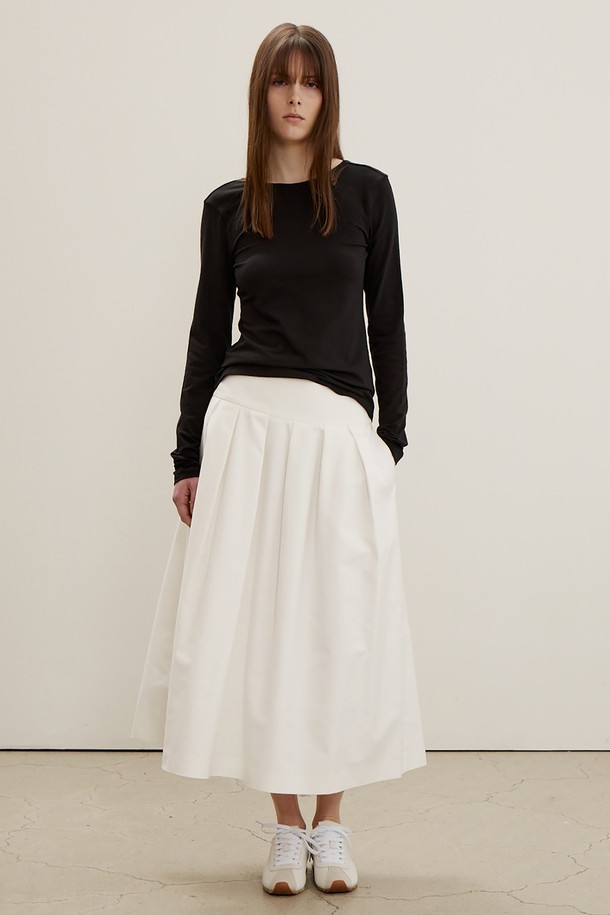 MAISON MARAIS - 롱스커트 - Pleated Balloon Skirt, White