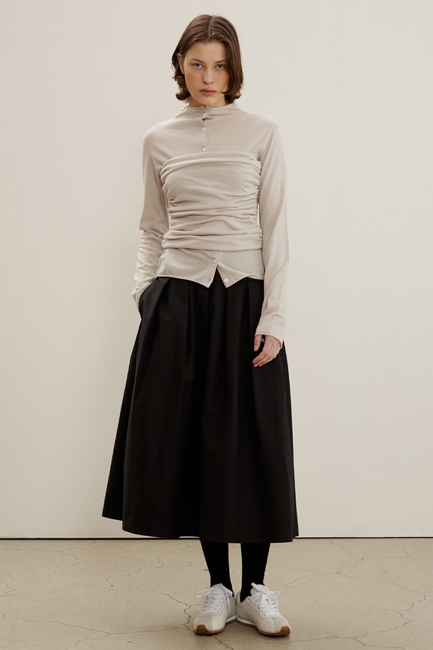 MAISON MARAIS - 롱스커트 - Pleated Balloon Skirt, Black