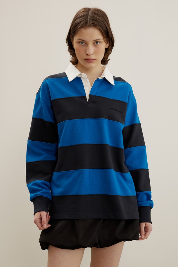 MAISON MARAIS - 긴소매 티셔츠 - 5차 리오더-Embroidered Rugby Top, Blue