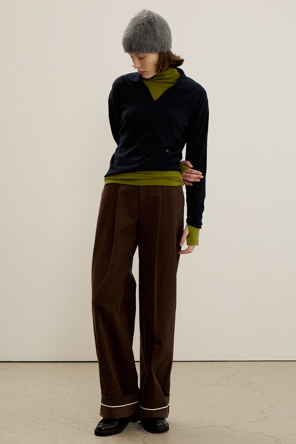 MAISON MARAIS - 롱/미디팬츠 - Cotton Turn-up Pants, Brown