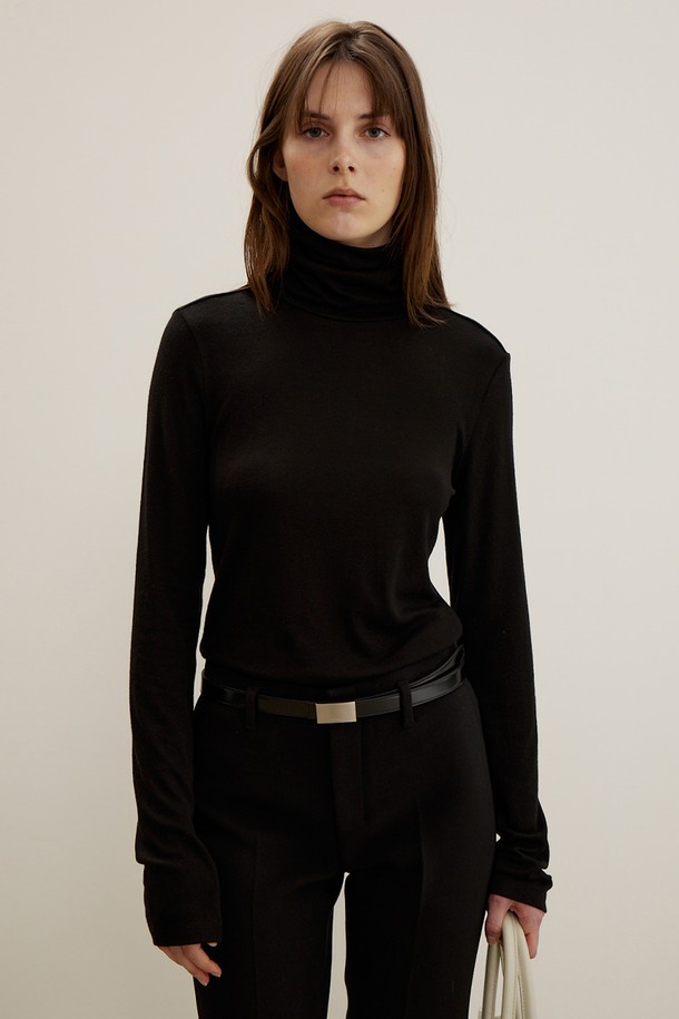 MAISON MARAIS - 긴소매 티셔츠 - Wool Blend High-neck Top, Black