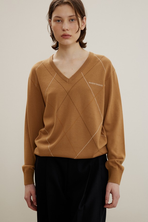 MAISON MARAIS - 스웨터 - 90s V-neck Knit, Beige