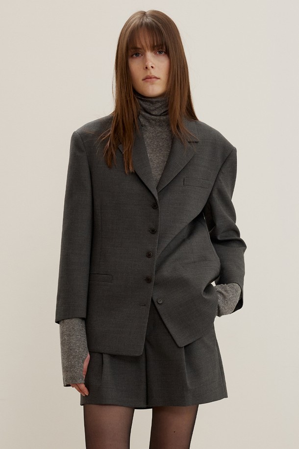 MAISON MARAIS - 자켓 - Square Fit Single Jacket In Double Face, Charcoal