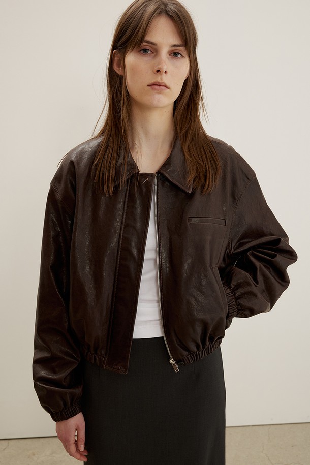 MAISON MARAIS - 레더 자켓 - Blouson Jacket In Soft Lambskin, Red Brown