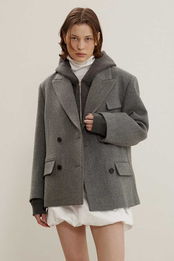 MAISON MARAIS - 코트 - Peaked Half Coat In Double Face Wool, Grey