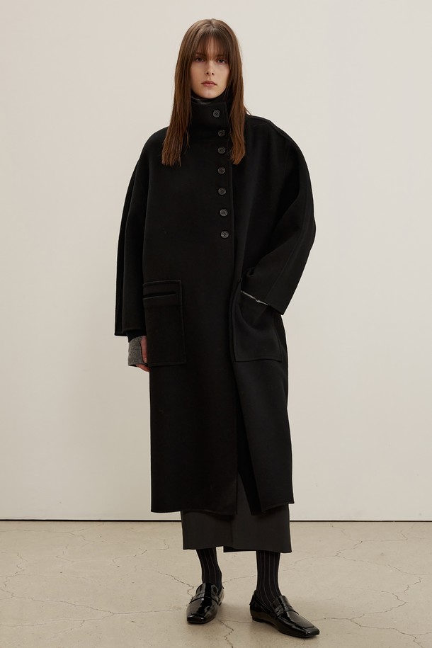 MAISON MARAIS - 코트 - Funnel-neck Maxi Coat, Black