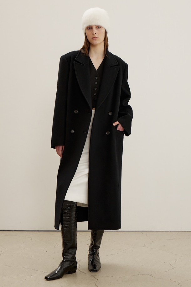 MAISON MARAIS - 코트 - Maxi Coat In Double Face Wool Cash, Black