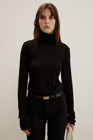 Wool Blend High-neck Top, Black