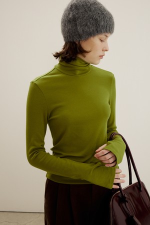 Wool Blend High-neck Top, Olive