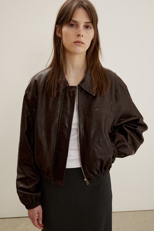 Blouson Jacket In Soft Lambskin, Red Brown