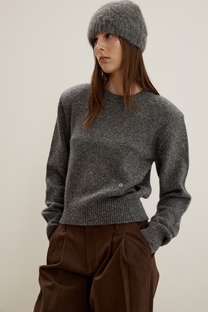 Padded Shoulder Pullover, Grey