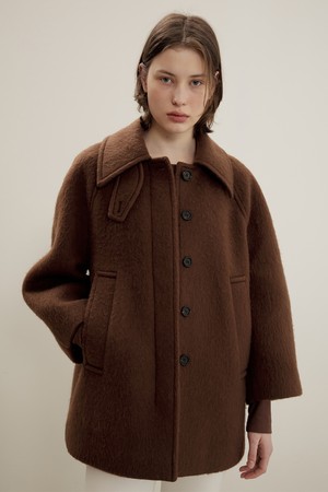 Raglan Half Coat In Hairy Wool, Brown