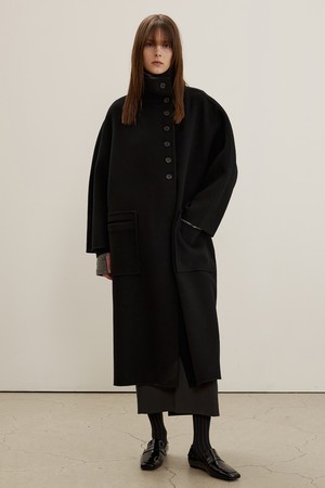 Funnel-neck Maxi Coat, Black