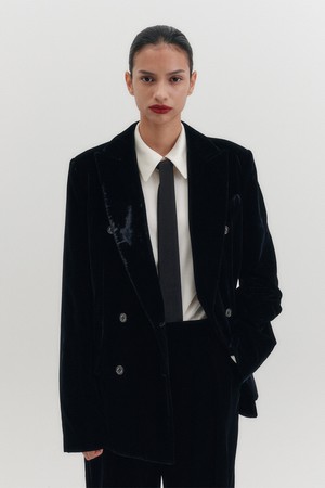 [E] 테일러드 벨벳 더블 자켓 - 블랙_B for Binding