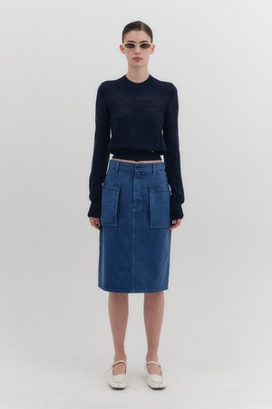 포켓 데님 스커트 - 네이비